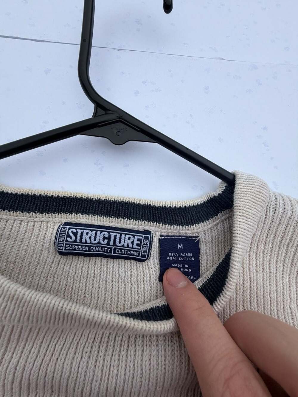 Structure Ribbed Knit Pullover Sweater Cream Striped - Picture 3 of 4